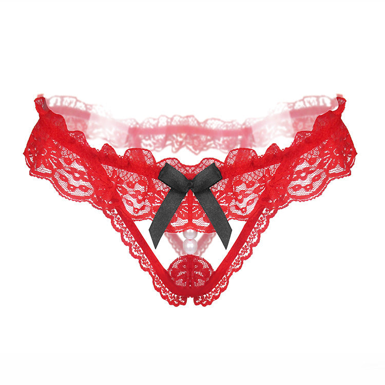 Peekaboo Pearl Cutout Lace Thong-Red-Theone Apparel
