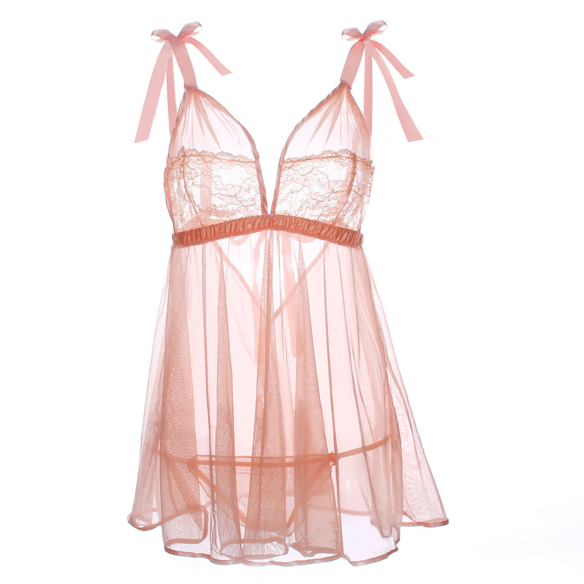 Peekaboo Pleats Bow Strap Babydoll-Pink-Theone Apparel