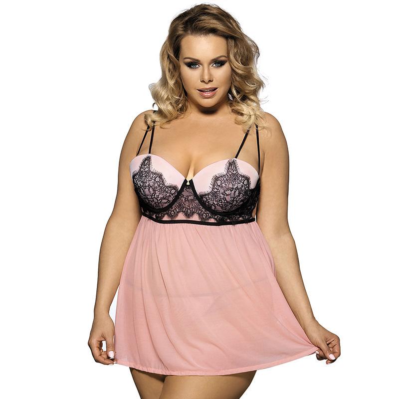 Mini vestido de Babydoll Lacy Babydoll, com tiras plus size