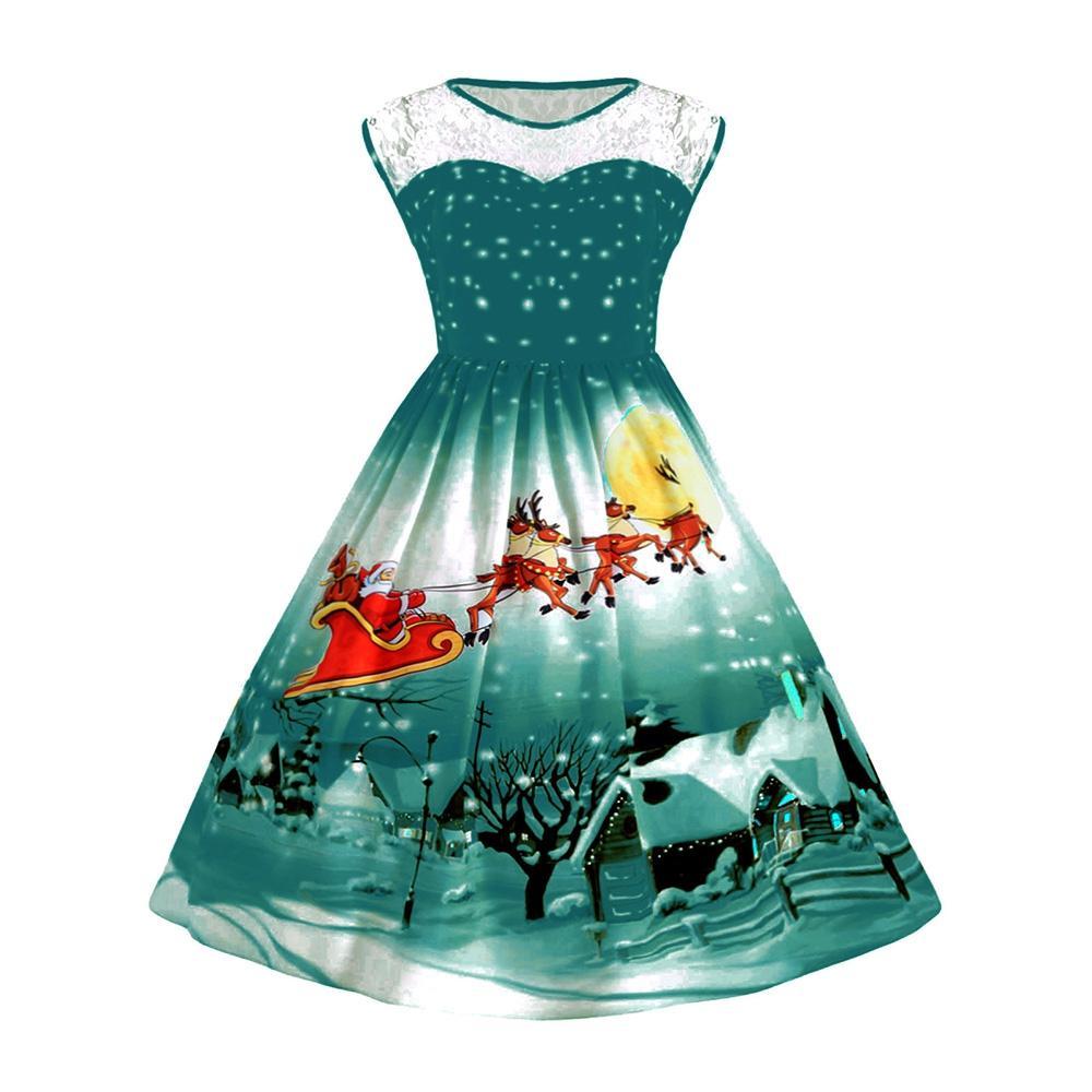 Plus Size Vintage Christmas Ball Dress-Green-Theone Apparel
