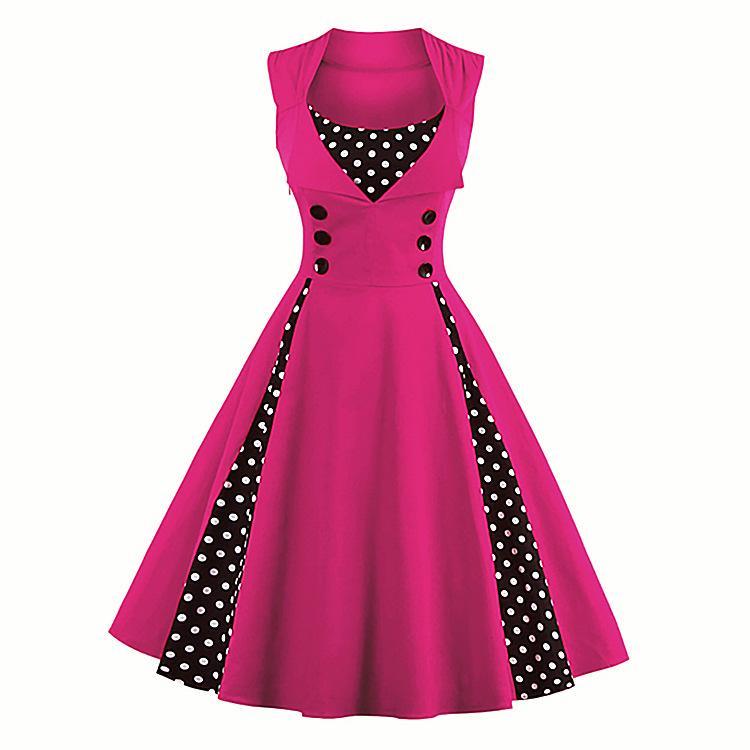 Polka Dot Pleats Retro Flair Dress