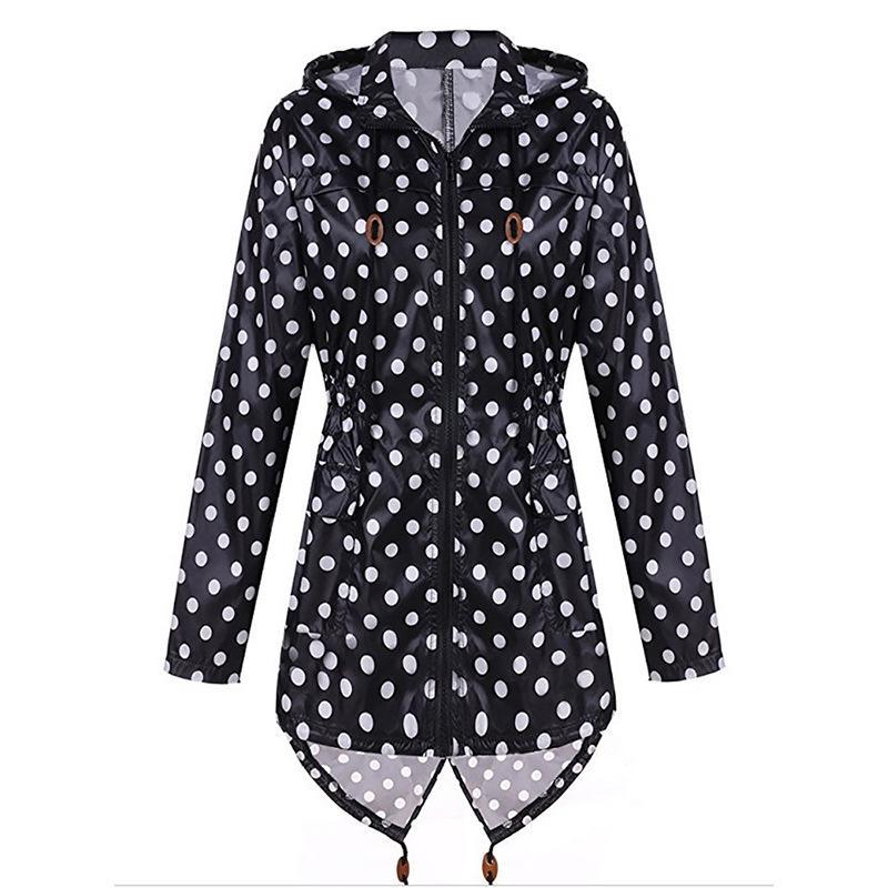 Polka Dot Print Hoodie Trench Coat