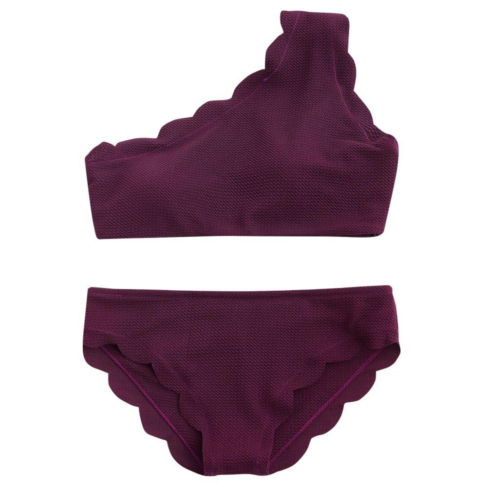 Conjunto de bikini festoneado de un hombro para mujer