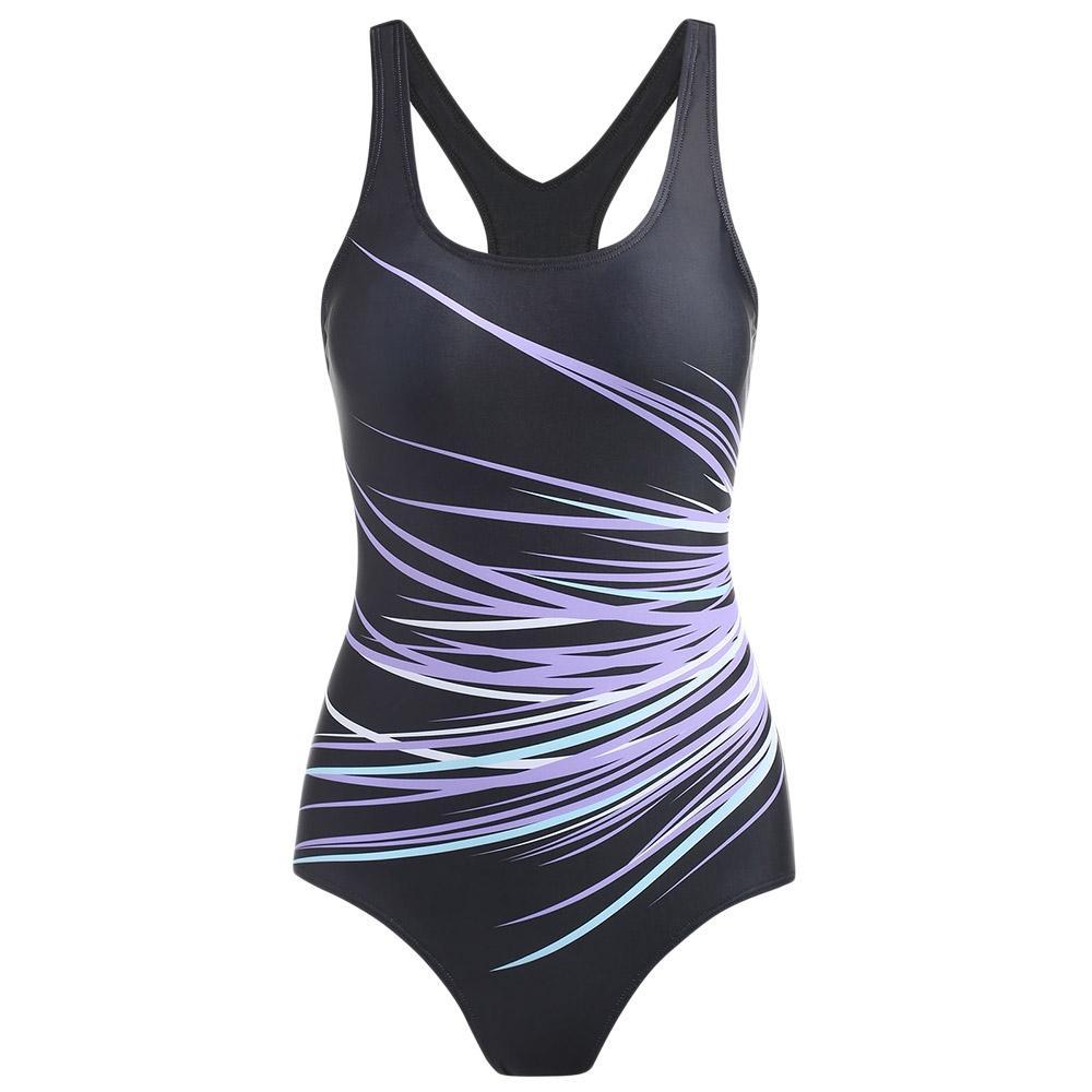 Racerback Cut Out Print Swimsuit-Purple-Theone Apparel