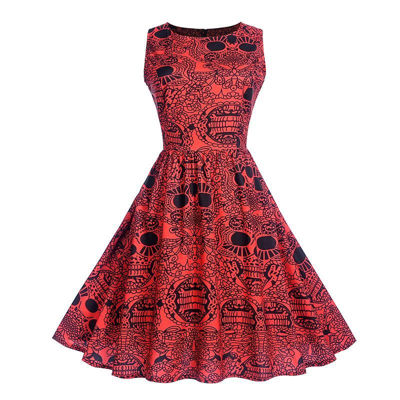 Holiday Print Pleated A Line Dress