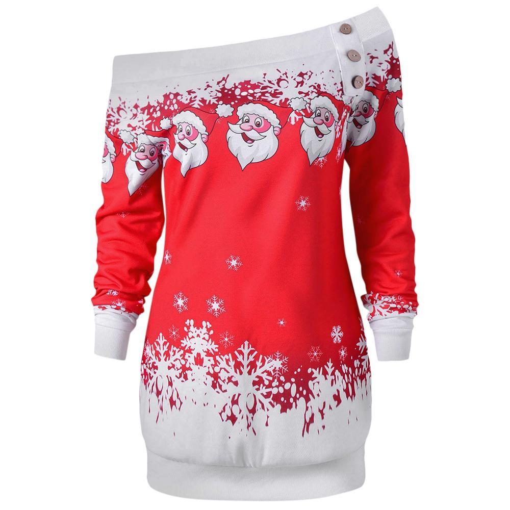 Santa Snowflakes Sweatshirt mit schrägem Hals