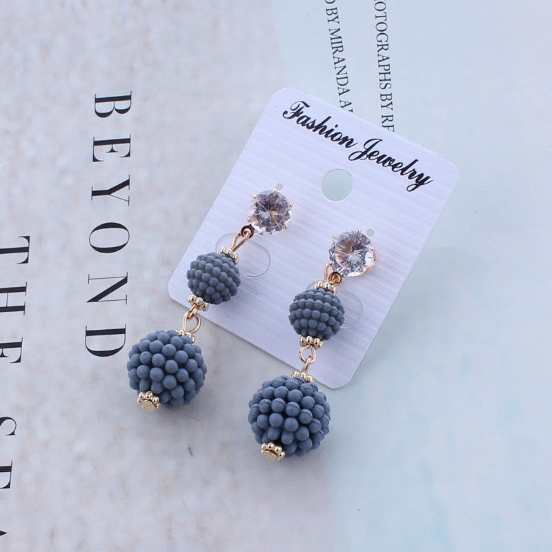 Ribbed Asymmetrical Sphere Drop Earrings-Gray-Theone Apparel