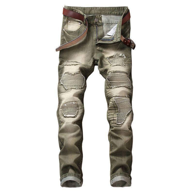 Ripped Skinny Jeans with Belt-Green-Theone Apparel