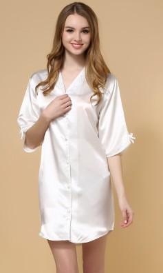 Satiny Oversized Button Up Sleep Shirt-White-Theone Apparel