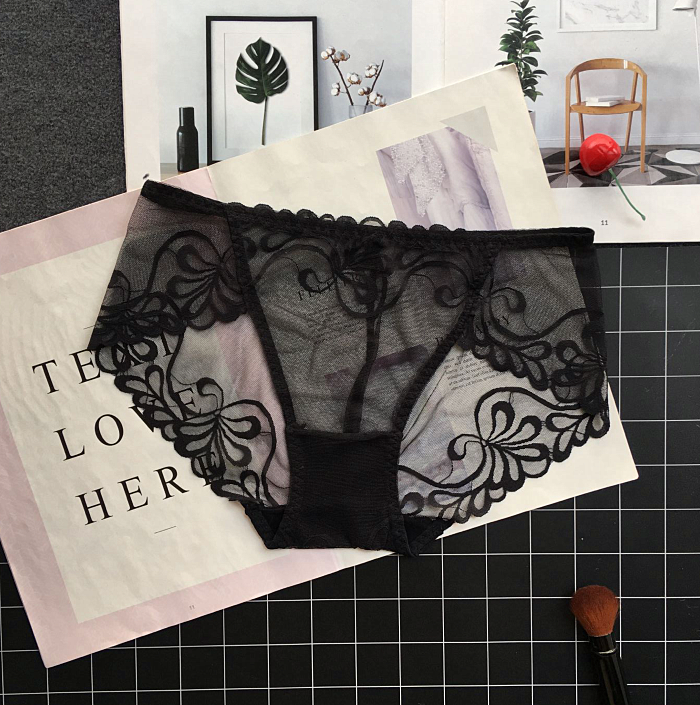 See Through Lace Panties with Low Waisted Design-Black-Theone Apparel