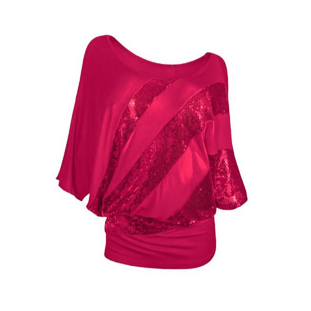 Sequin Stripe Ruched Side Sweater Top-Rose Red-Theone Apparel