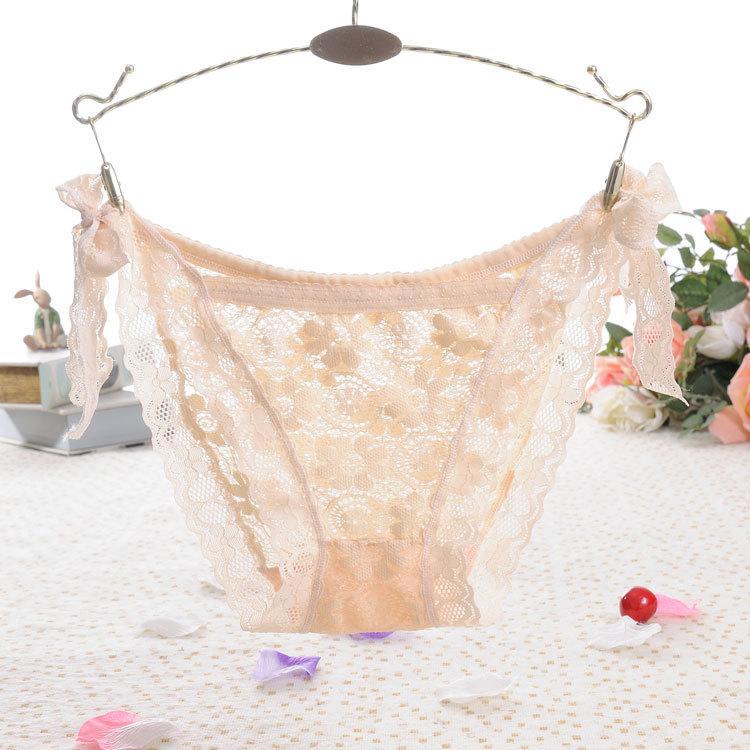 Side Tie Sheer Lace Hipster Panty-Apricot-Theone Apparel