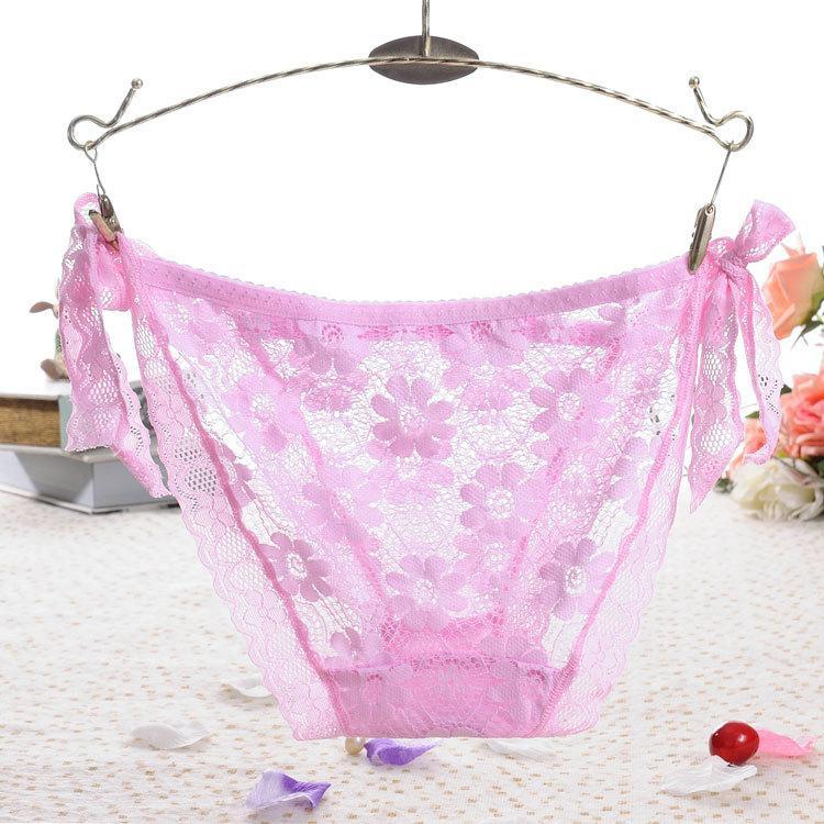 Side Tie Sheer Lace Hipster Panty