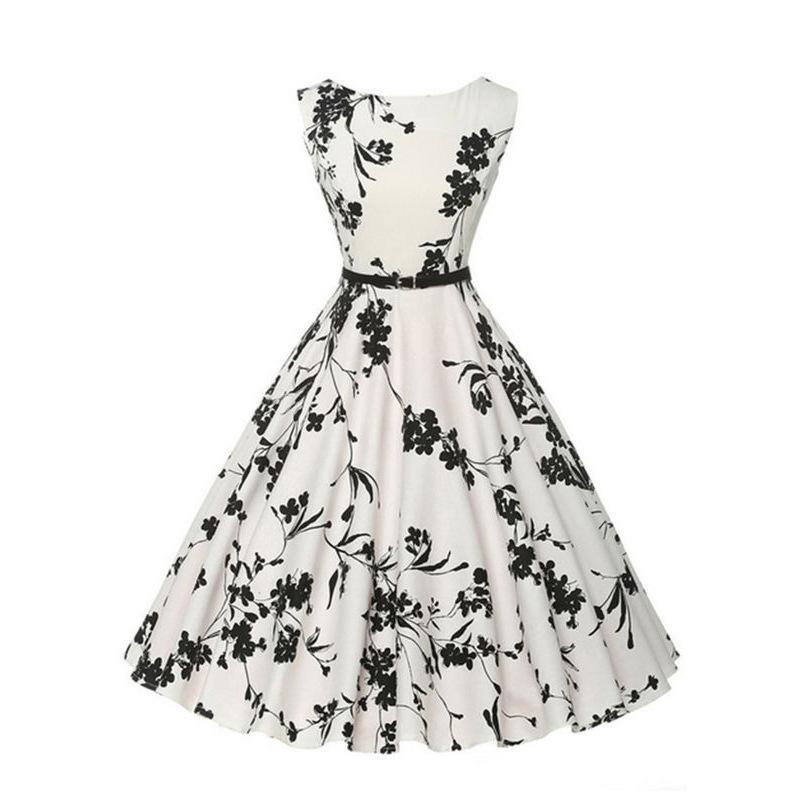 Sleeveless Grayscale Floral Print Dress