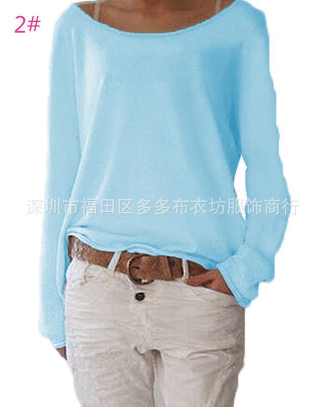 Slouchy Off Shoulder Casual Sweater-Light Blue-Theone Apparel