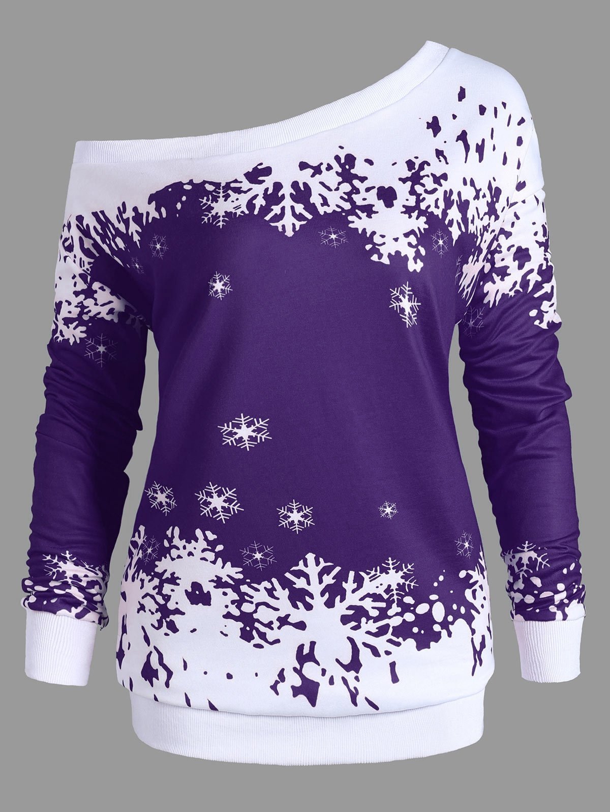Snowflake One Shoulder Plus Size Sweatshirt-Purple-Theone Apparel