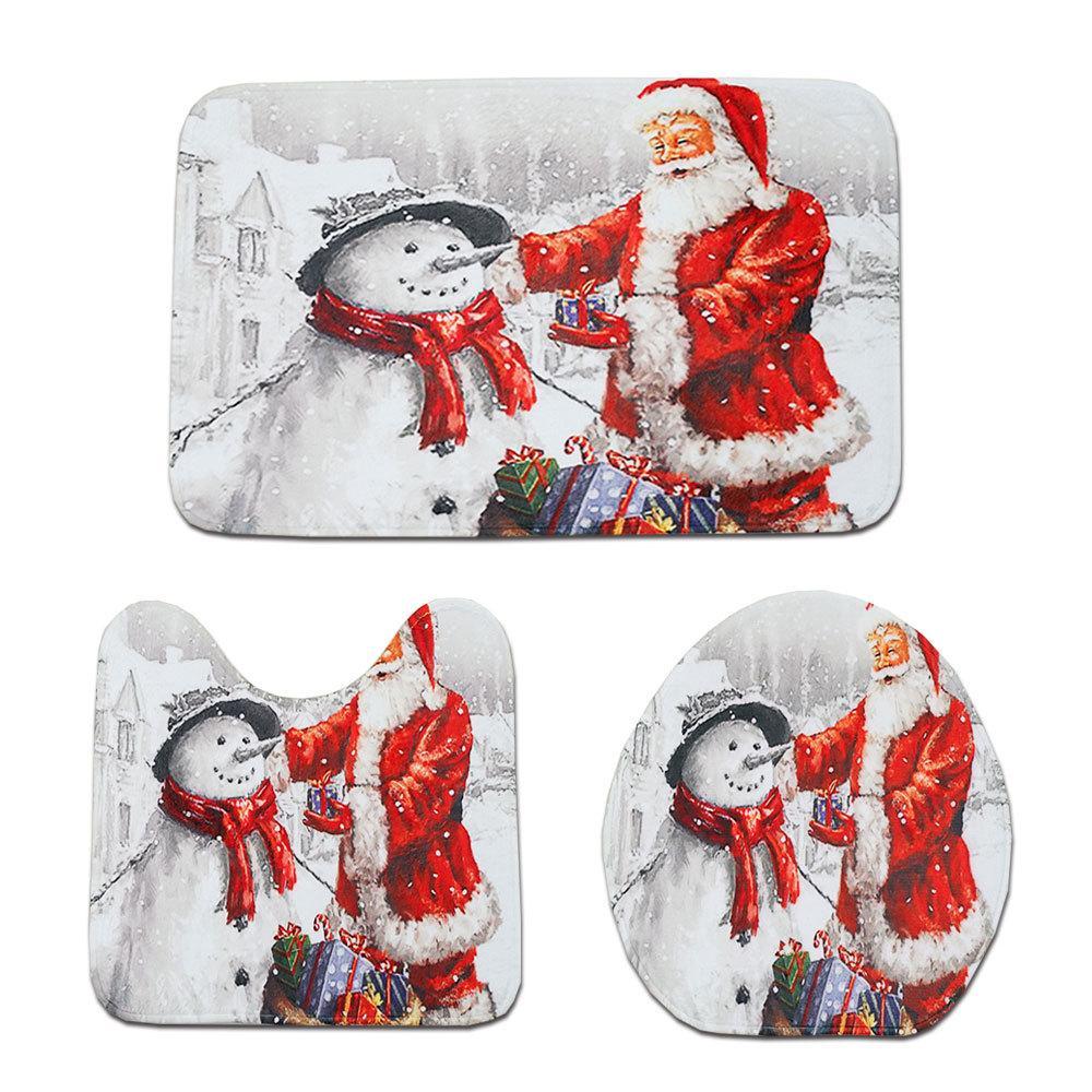 Snowman and Santa Christmas Bath Mat Set