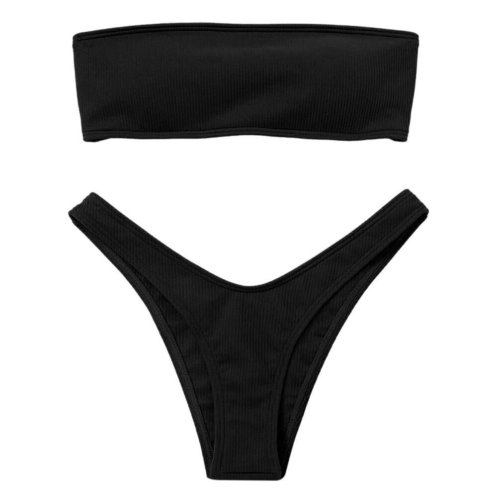Strapless Solid Color Low Waist Bikini