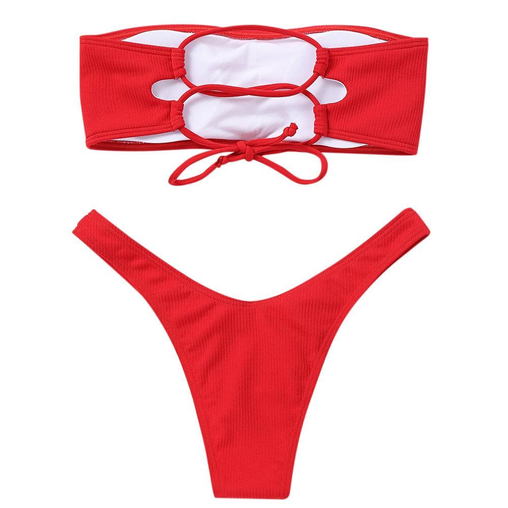 Strapless Solid Color Low Waist Bikini