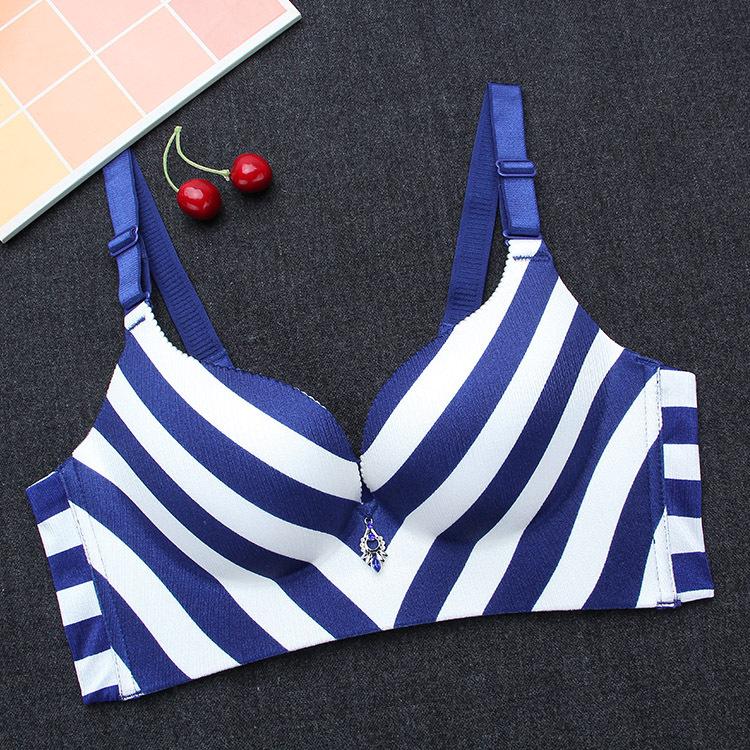 Striped Longline Push Up Bra-Blue-Theone Apparel