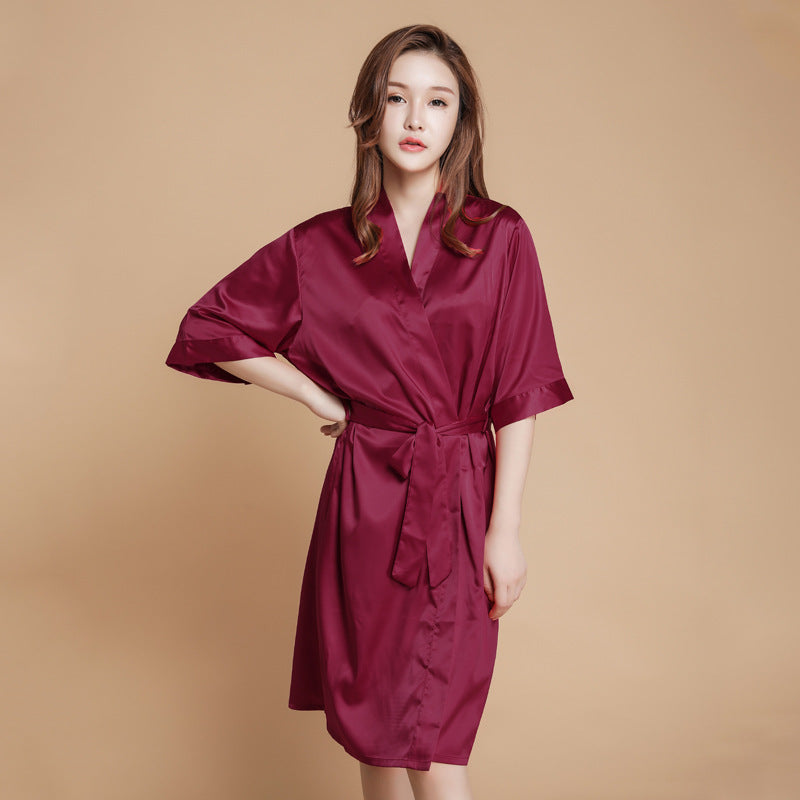 Sweet and Simple Satin Tie Robe-Maroon-Theone Apparel