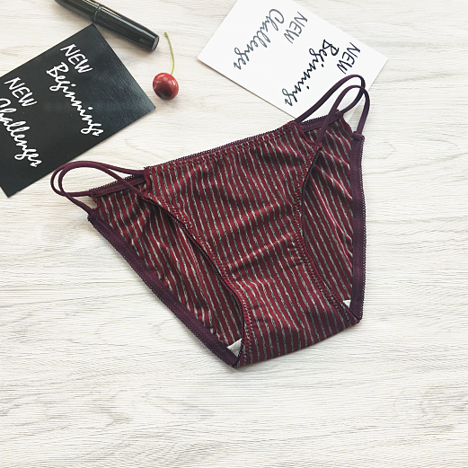 Vertical Pinstripe Fll Coverage Panties with Hip Straps