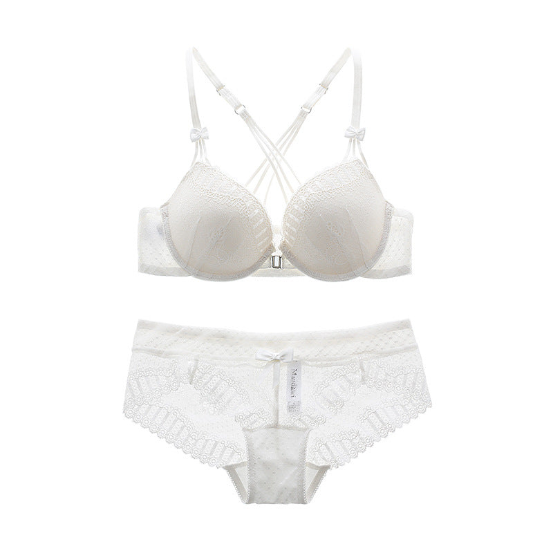 Triple Strap Lace Bra and Panty Set-White-Theone Apparel