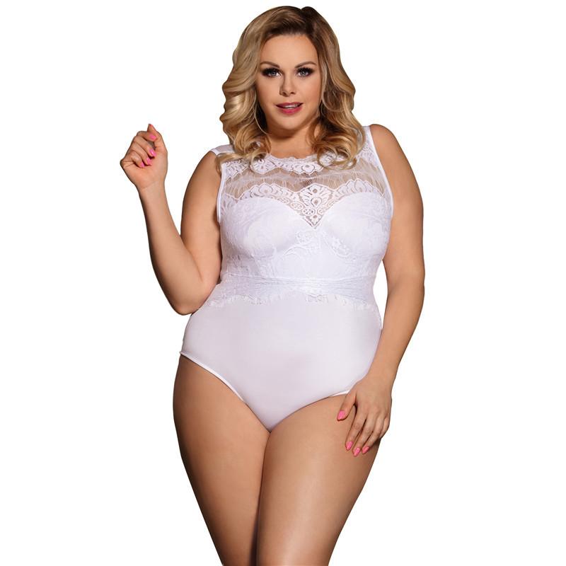 Plus size kant -lijfje ondoorzichtig mouwloze romper