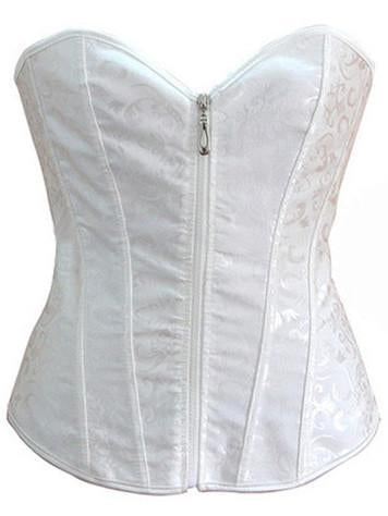 Zippered Full Cup Lingerie Corset-White-Theone Apparel