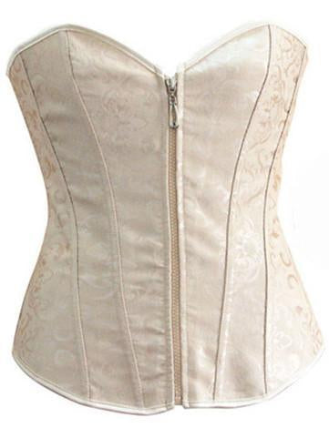 Zippered Full Cup Lingerie Corset-Ivory White-Theone Apparel