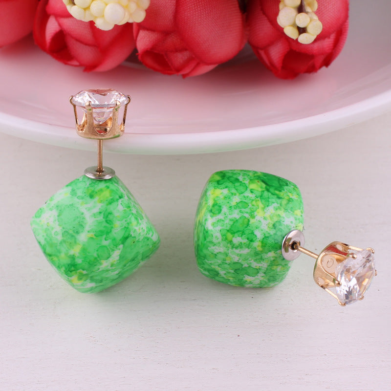 Zircon Double Sided Velveteen Earrings-Green-Theone Apparel