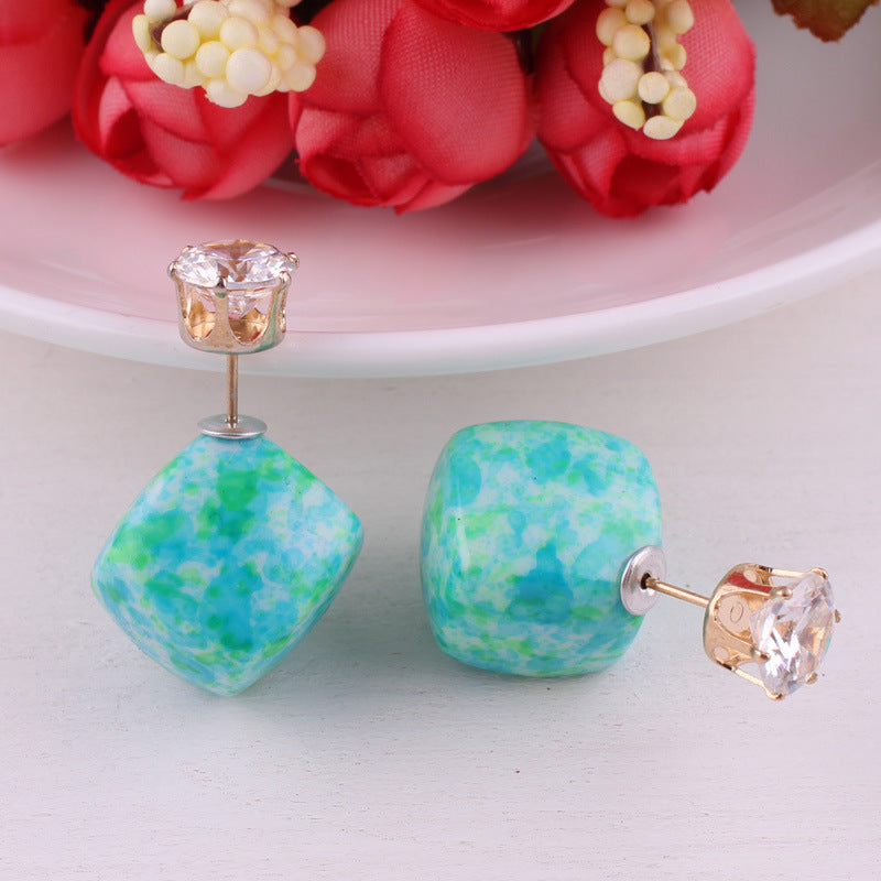 Zircon Double Sided Velveteen Earrings-Light Blue-Theone Apparel