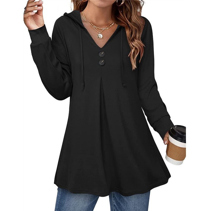 A-Line Tunic with V-neck and Buttons - THEONE APPAREL