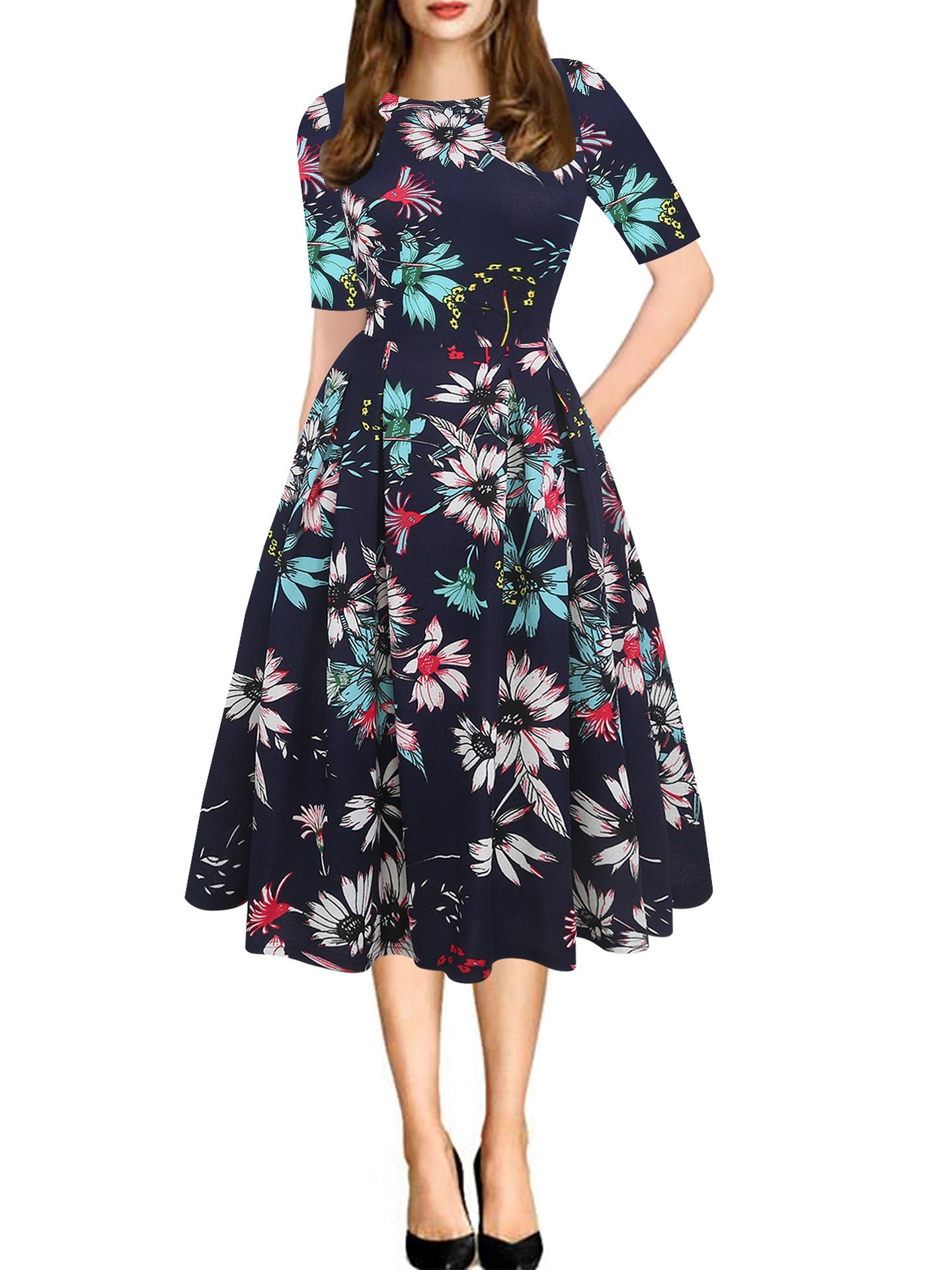 All-Over Floral Pleated A-Line Dress - THEONE APPAREL