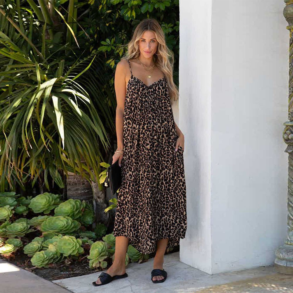 Animal print Midi Dress with Spaghetti Straps - THEONE APPAREL