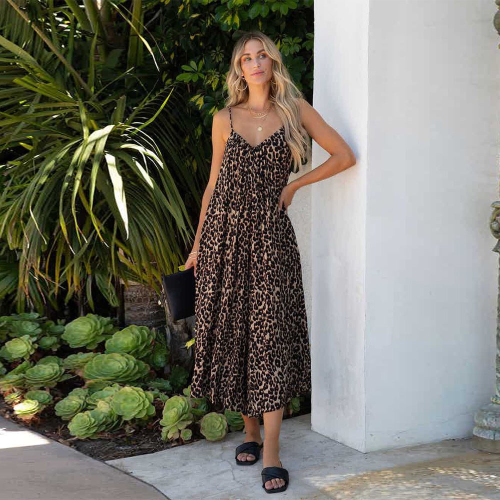 Animal print Midi Dress with Spaghetti Straps - THEONE APPAREL