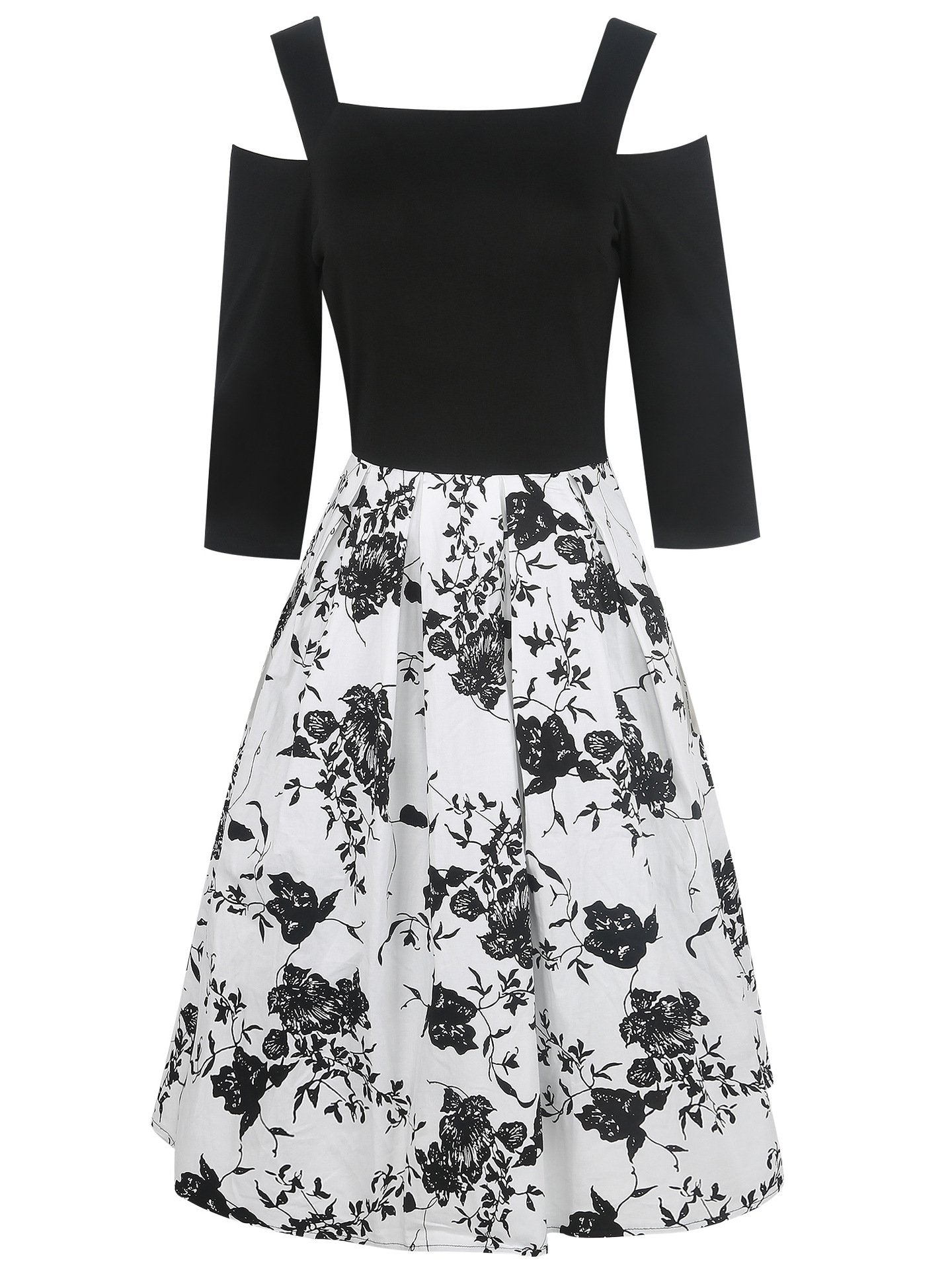 Black & White Floral Cutout Dress - THEONE APPAREL