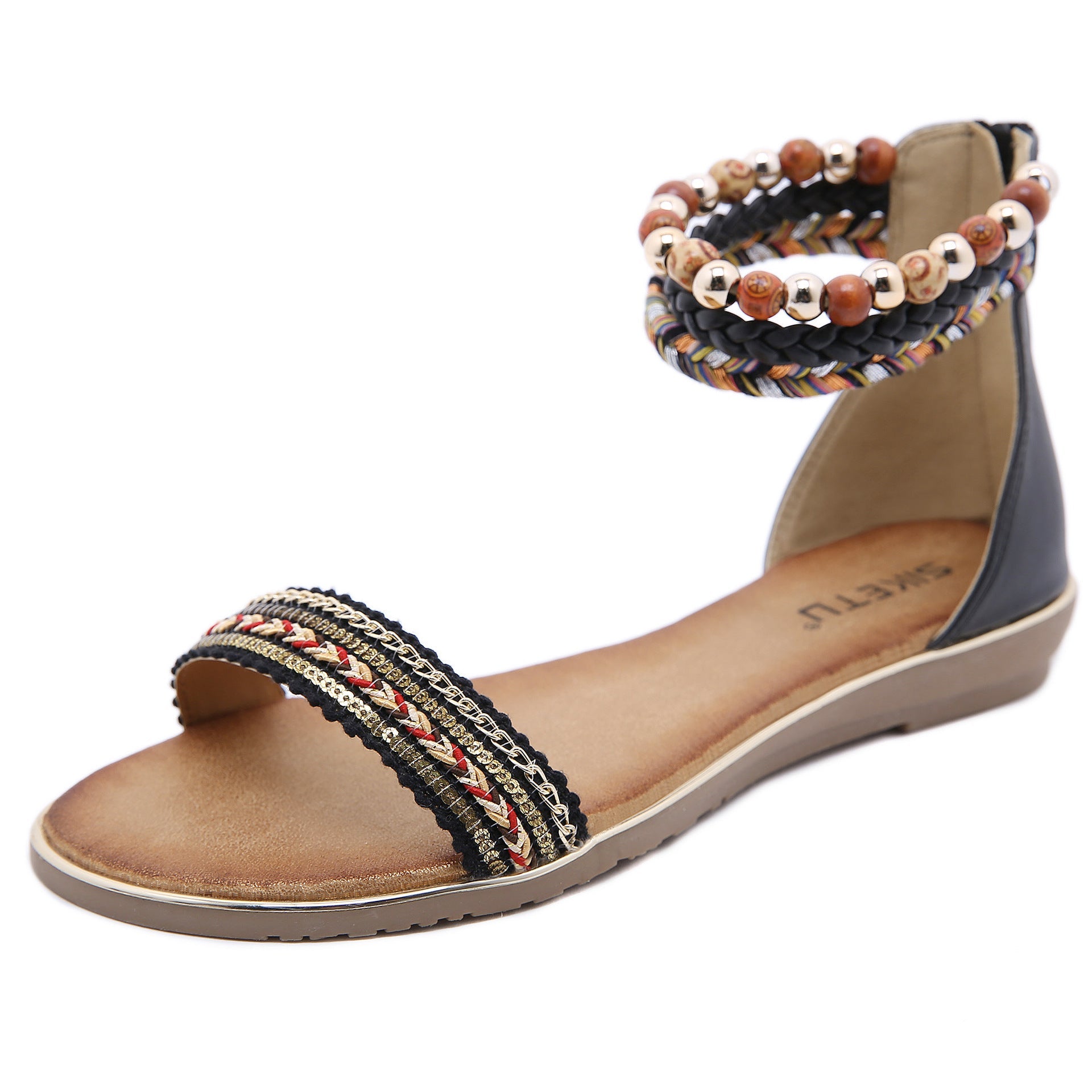 Bohemian Chic Double Ankle Strap Braided Sandals - THEONE APPAREL