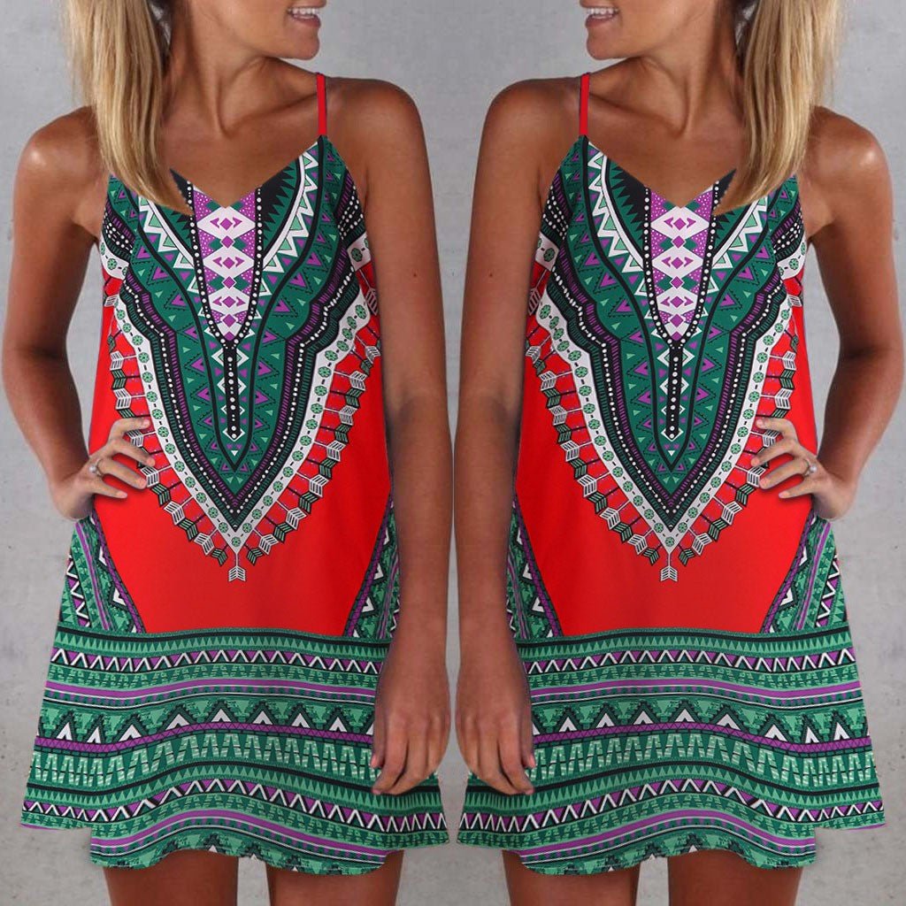 Boho Chic Colorful Pattered Short Summer Dress - THEONE APPAREL