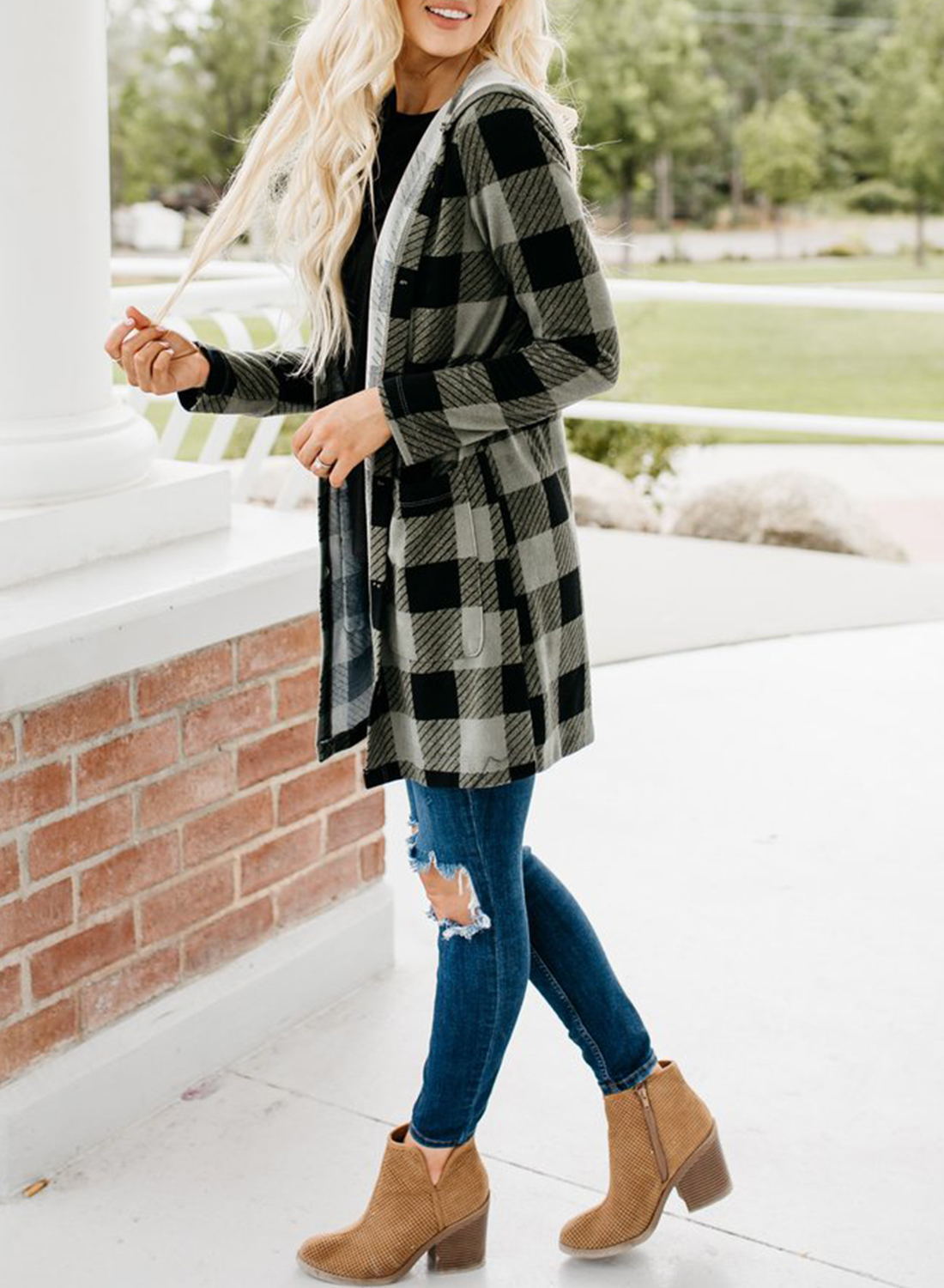 Buffalo Check Hooded Button Jacket - THEONE APPAREL