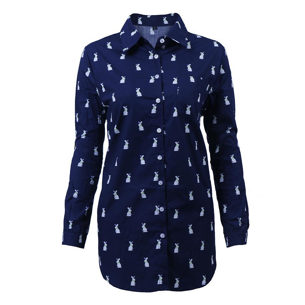 Bunny Print Collared Dress Shirt - THEONE APPAREL