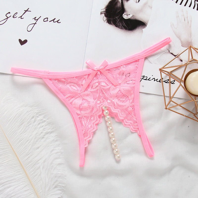 Butterfly Style Lace Cutout Thong with Pearl Strand - THEONE APPAREL