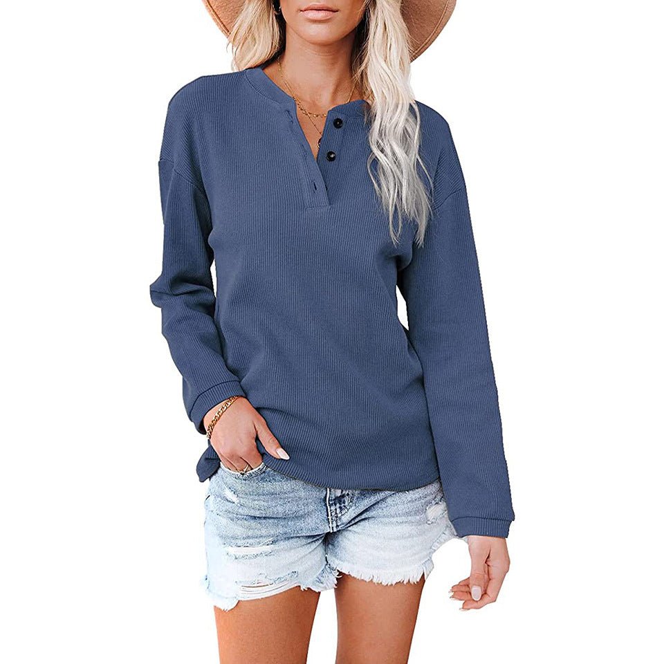 Button Up Long Sleeved Solid Top - THEONE APPAREL