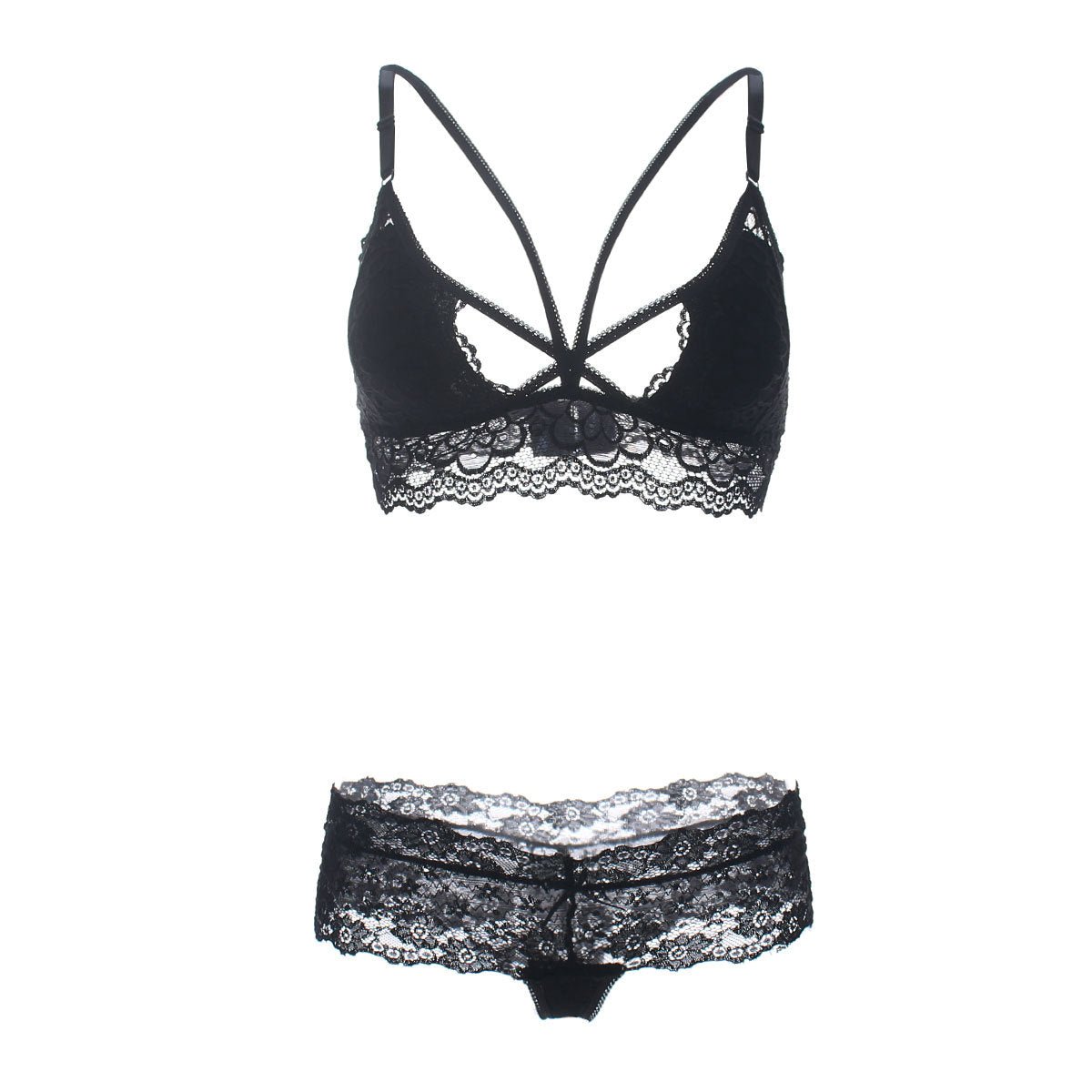 Cage Strap Lace Demi Bra and Panty Set - THEONE APPAREL