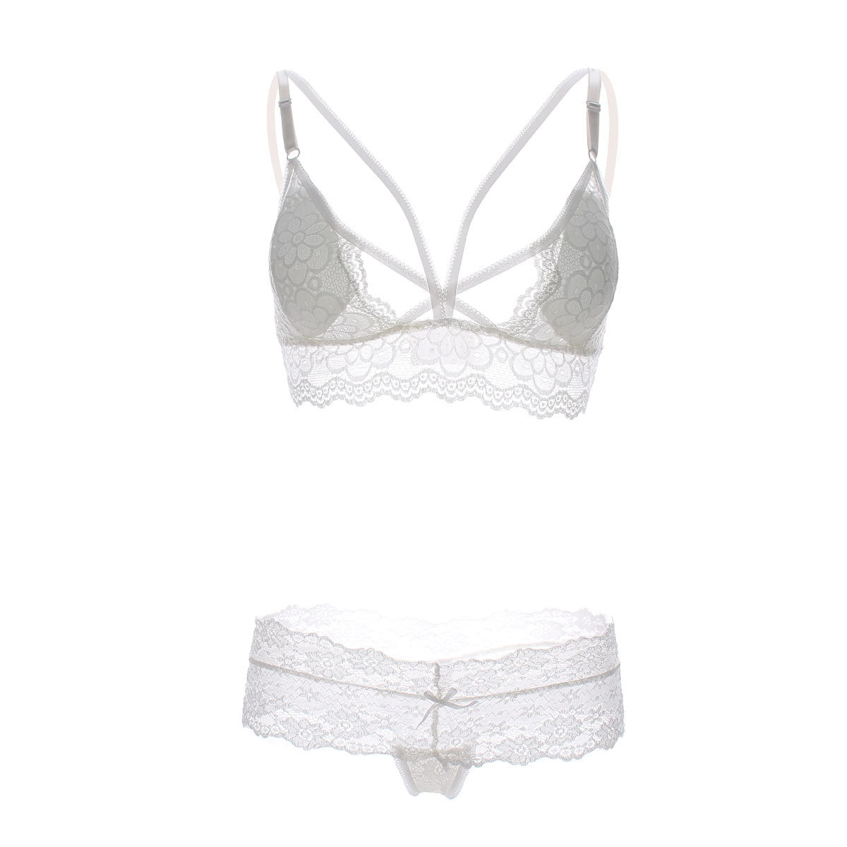 Cage Strap Lace Demi Bra and Panty Set - THEONE APPAREL